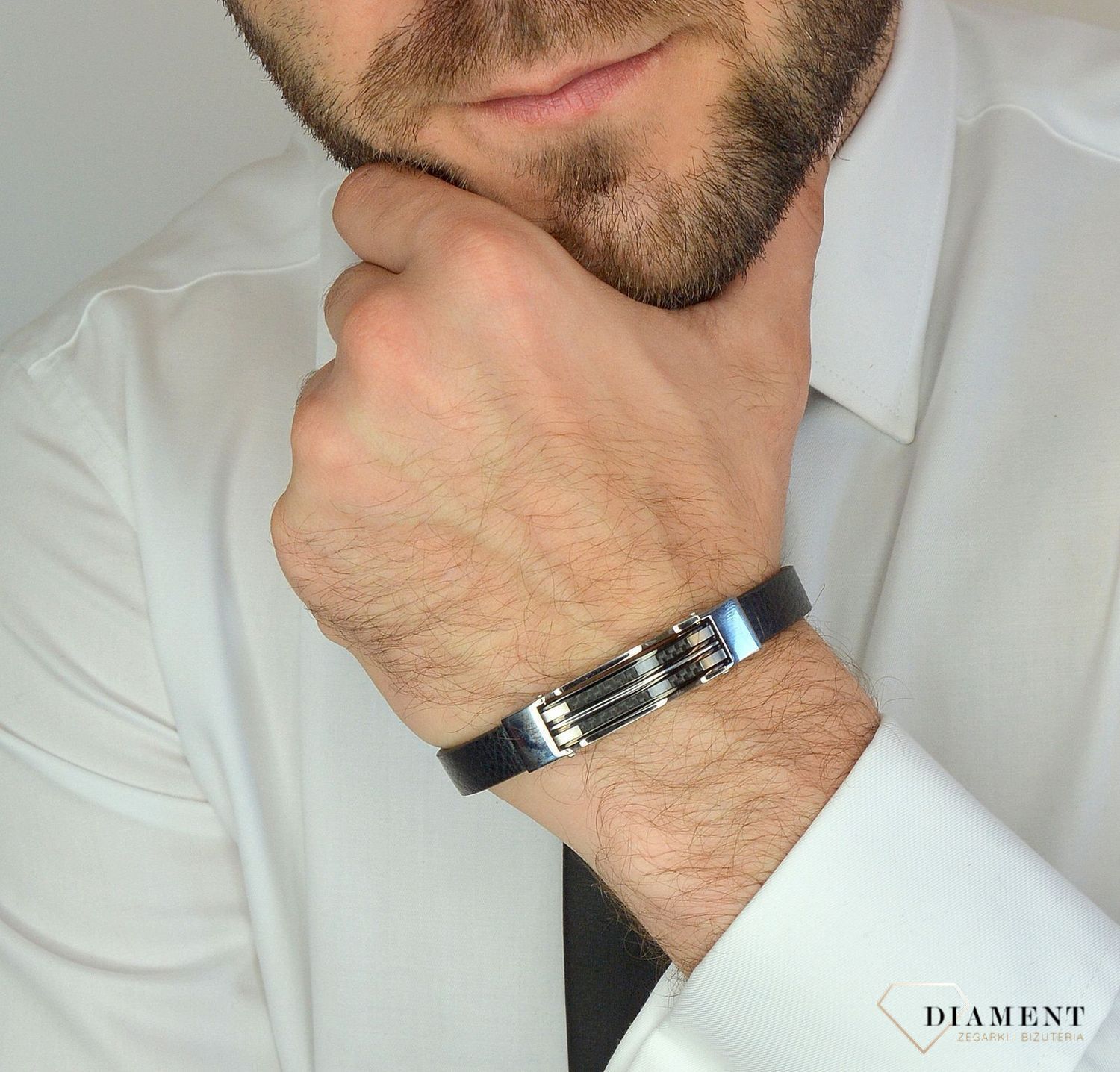 Bransoletka męska skórzany pasek z ozdobną blaszką DIA-BRA-3000-STAL.jpg