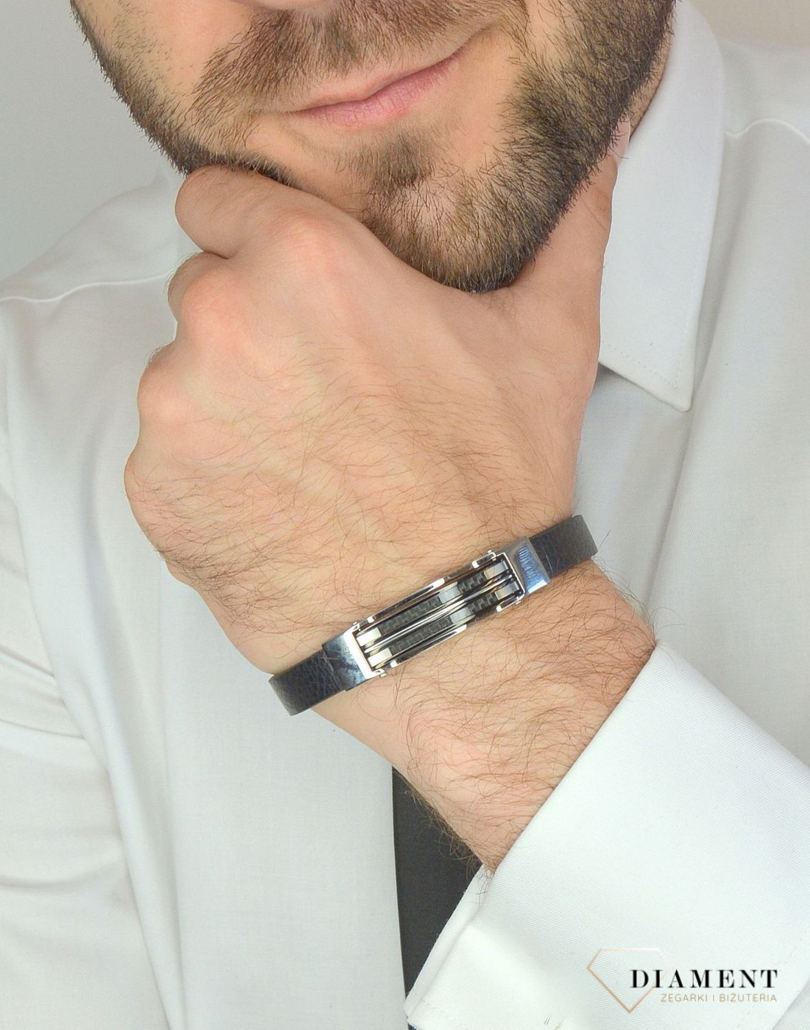 Bransoletka męska skórzany pasek z ozdobną blaszką DIA-BRA-3000-STAL.jpg