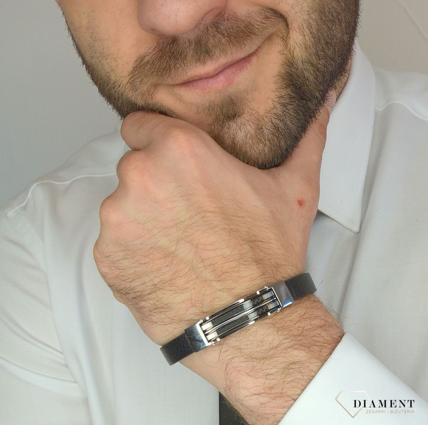 Bransoletka męska skórzany pasek z ozdobną blaszką DIA-BRA-3000-STAL.jpg