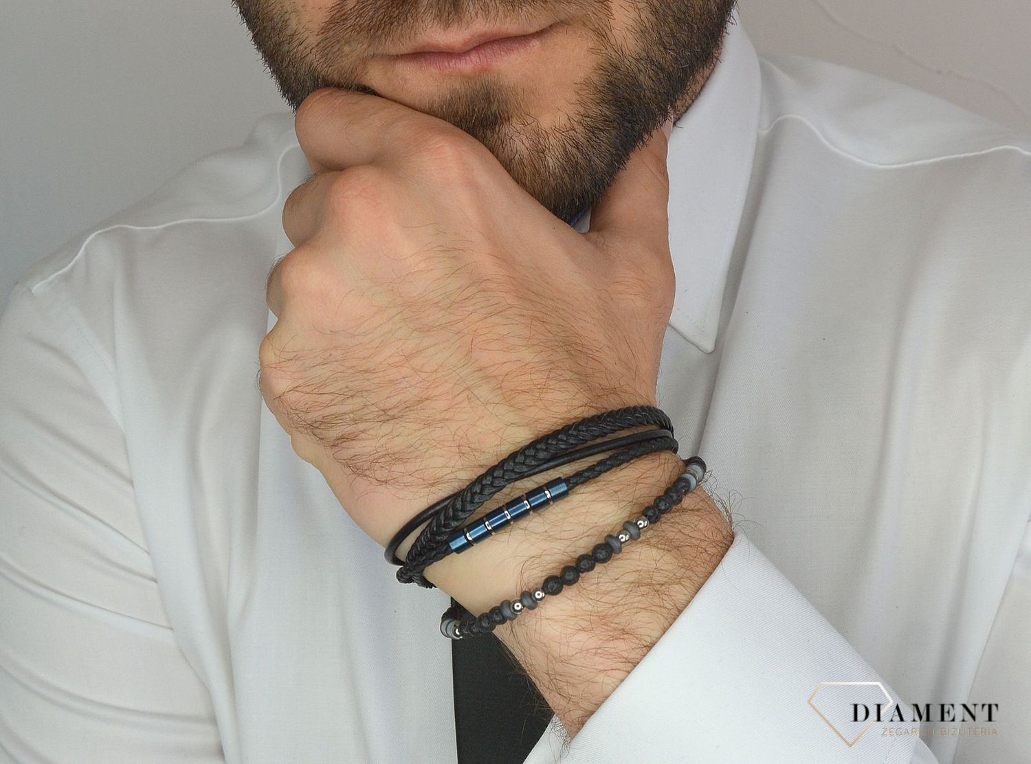Bransoletka męska skórzana lawa wulkaniczna, stal, skóra DIA-BRA-3001-STAL.jpg