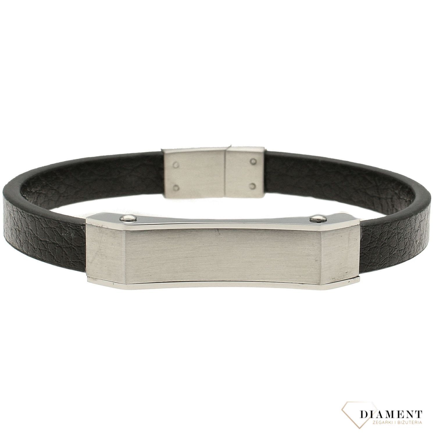 Bransoletka męska czarna skóra z blaszką DIA-BRA-3004-STAL.jpg