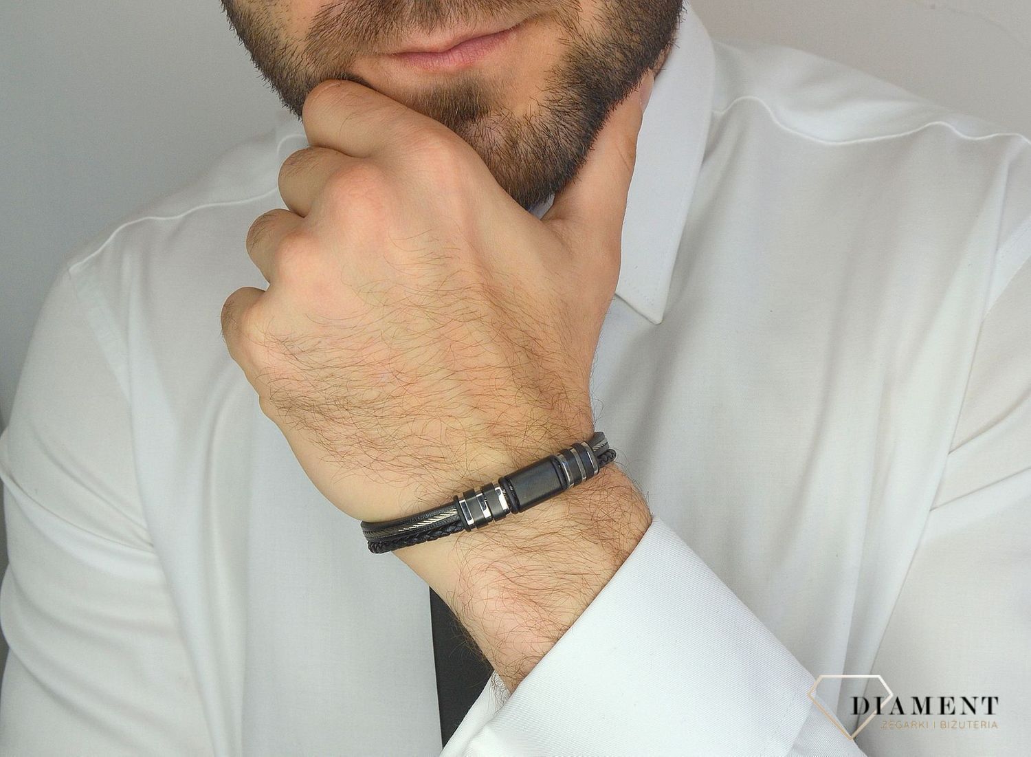 Bransoletka męska czarna ze stalowym elementem DIA-BRA-3006-STAL.jpg