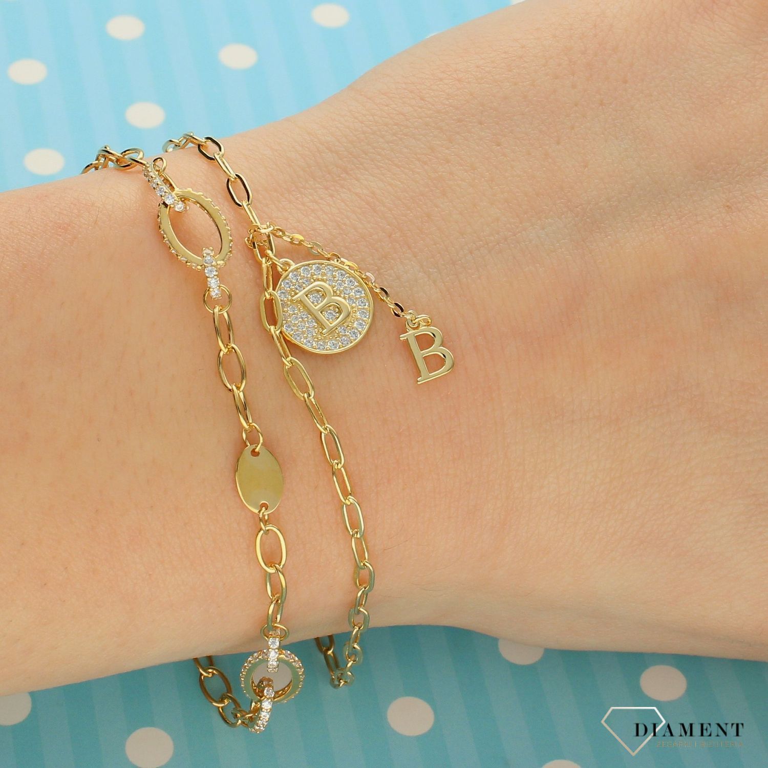 Bransoletka srebrna pozłacana z literką B DIA-BRA-3068-925 (1).jpg