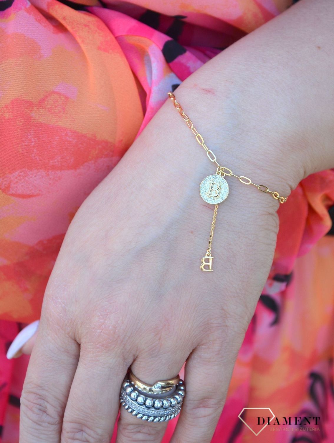 Bransoletka srebrna pozłacana z literką B DIA-BRA-3068-925 (1).jpg