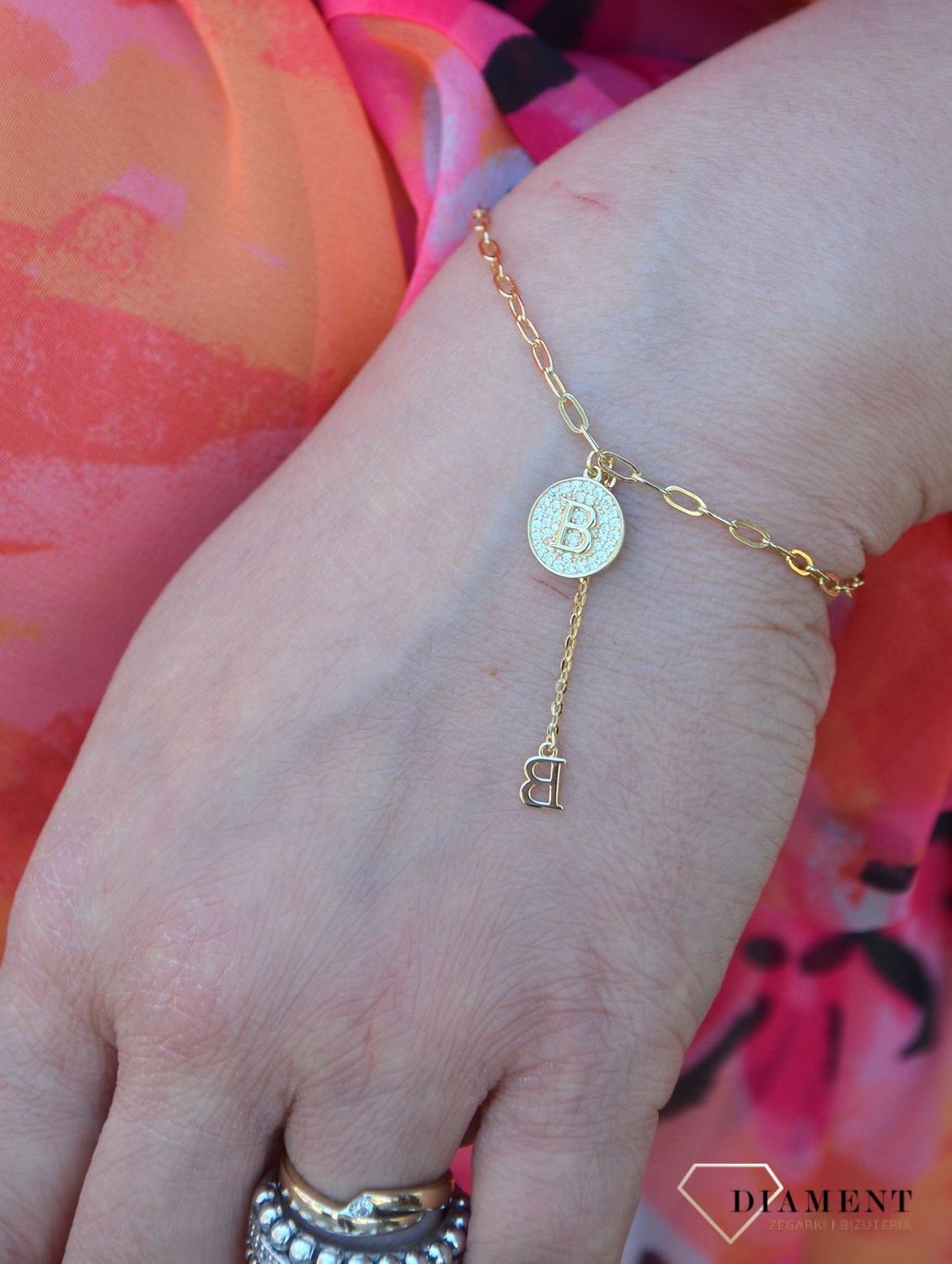 Bransoletka srebrna pozłacana z literką B DIA-BRA-3068-925 (1).jpg