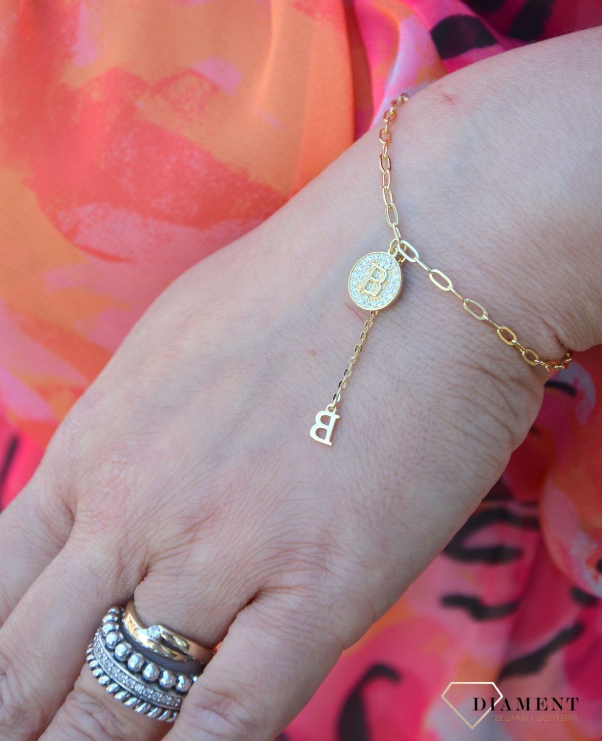 Bransoletka srebrna pozłacana z literką B DIA-BRA-3068-925 (1).jpg
