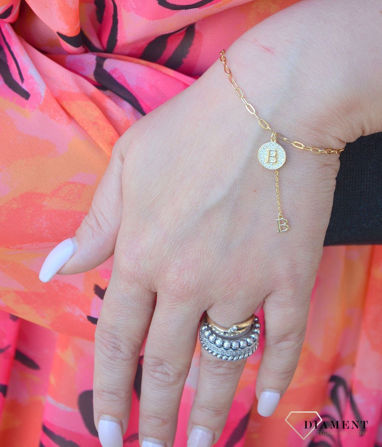 Bransoletka srebrna pozłacana z literką B DIA-BRA-3068-925 (1).jpg