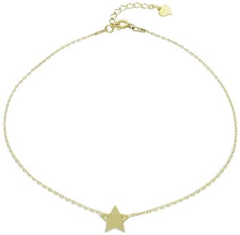 Bransoletka srebrna pozłacana z zawieszką w kształcie nogi i gwiazdki, próba 925. Długość 25 cm + 3 cm przedłużka, waga 1,30 g. Zapięcie na karabińczyk – delikatna i modna ozdoba na co dzień.1.jpg