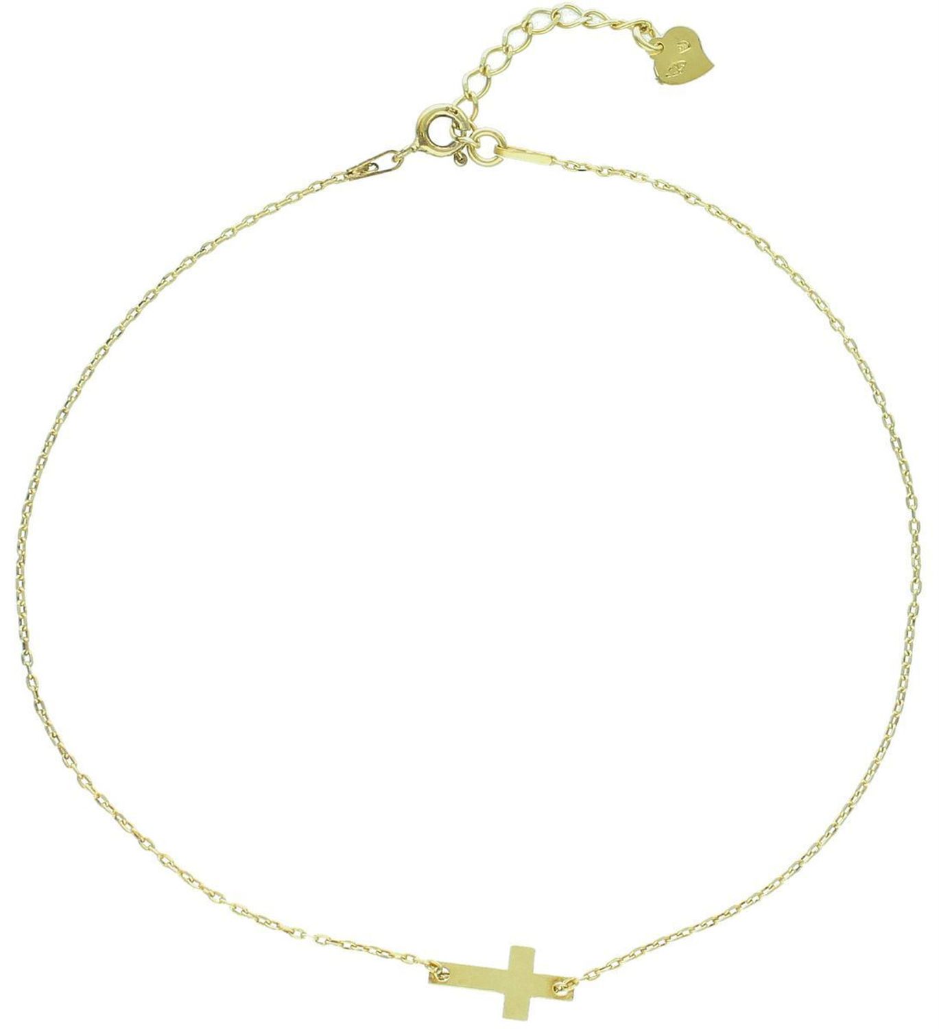 Bransoletka noga krzyżyk pozłacany próba 925, DIA-BRA-3241-925 Elegancka bransoletka na nogę z pozłacanym krzyżykiem, wykonana z wysokiej jakości srebra próby 925, 1.jpg