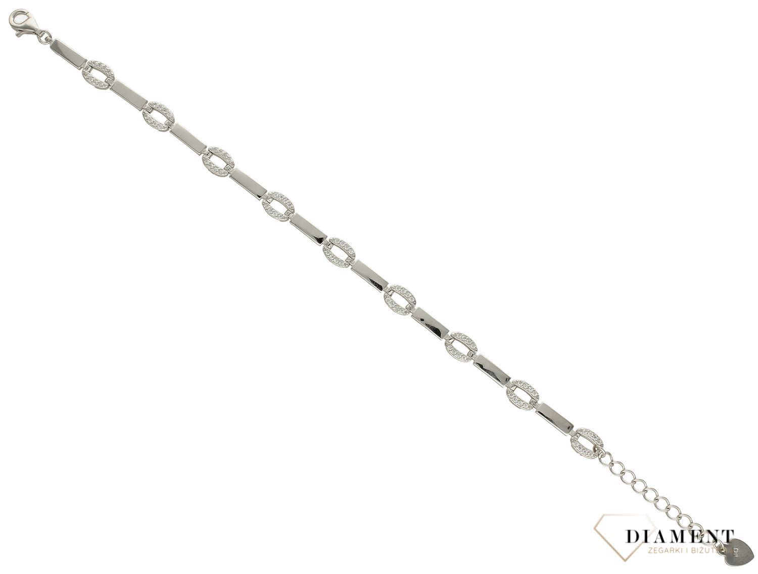 Srebrna bransoletka proste ogniwka z ozdobnymi cyrkoniami DIA-BRA-3554-925 (1).jpg