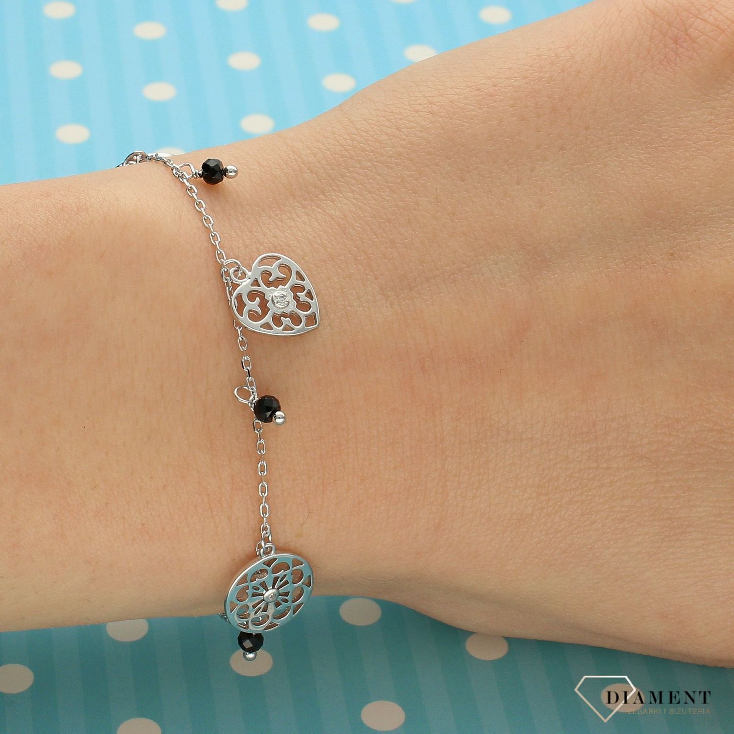 Srebrna bransoletka celebrytka ażurowe kółka z sercem DIA-BRA-3561-925 (1).jpg