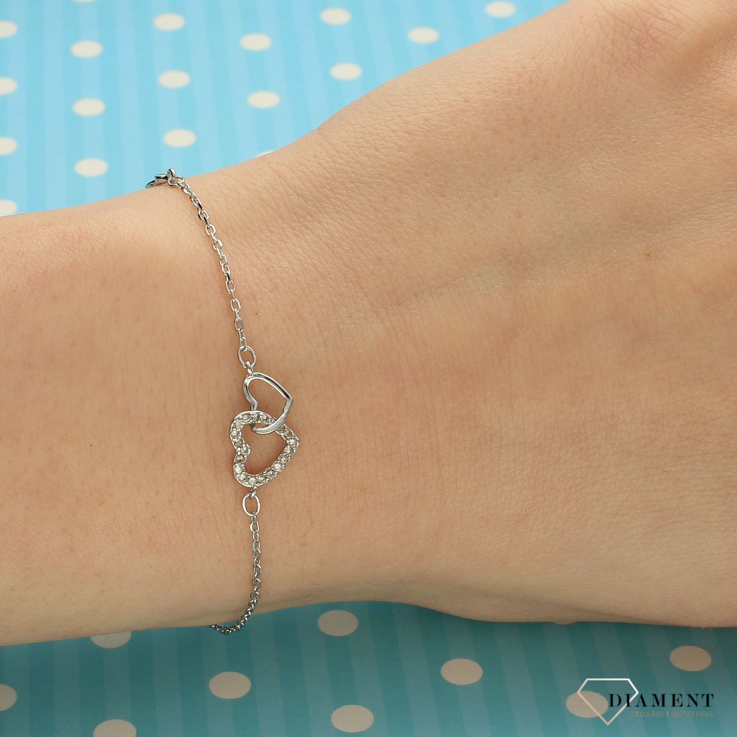 Srebrna bransoletka celebrytka połączone serca i znak nieskończoności DIA-BRA-3571-925 (1).jpg