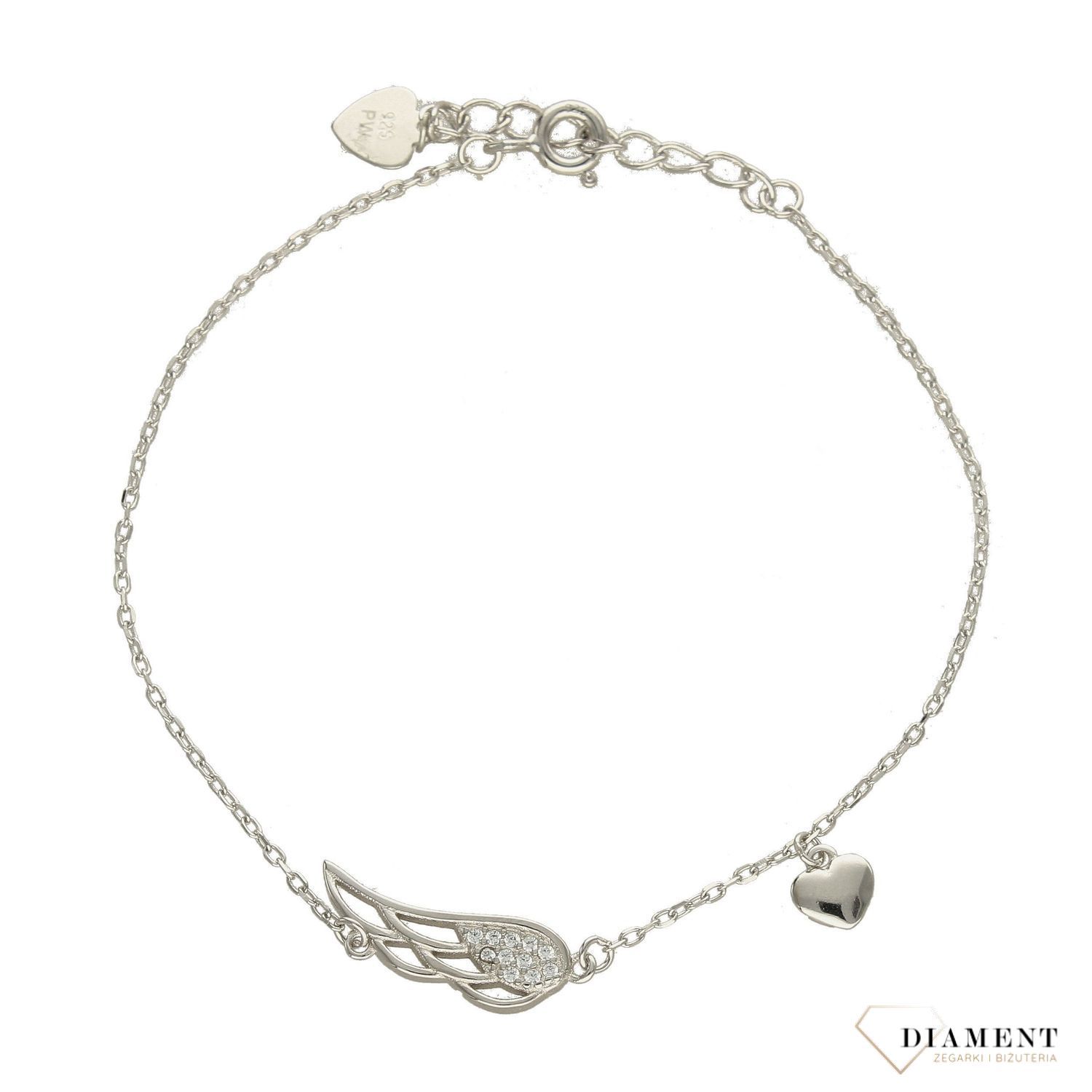 Srebrna bransoletka celebrytka skrzydełko z cyrkonią gładkie serduszko DIA-BRA-3578-925 (1).jpg