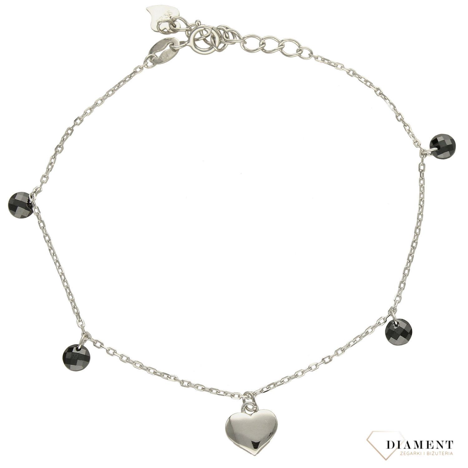 Srebrna bransoletka celebrytka gładkie serce z koralikami DIA-BRA-3579-925 (1).jpg