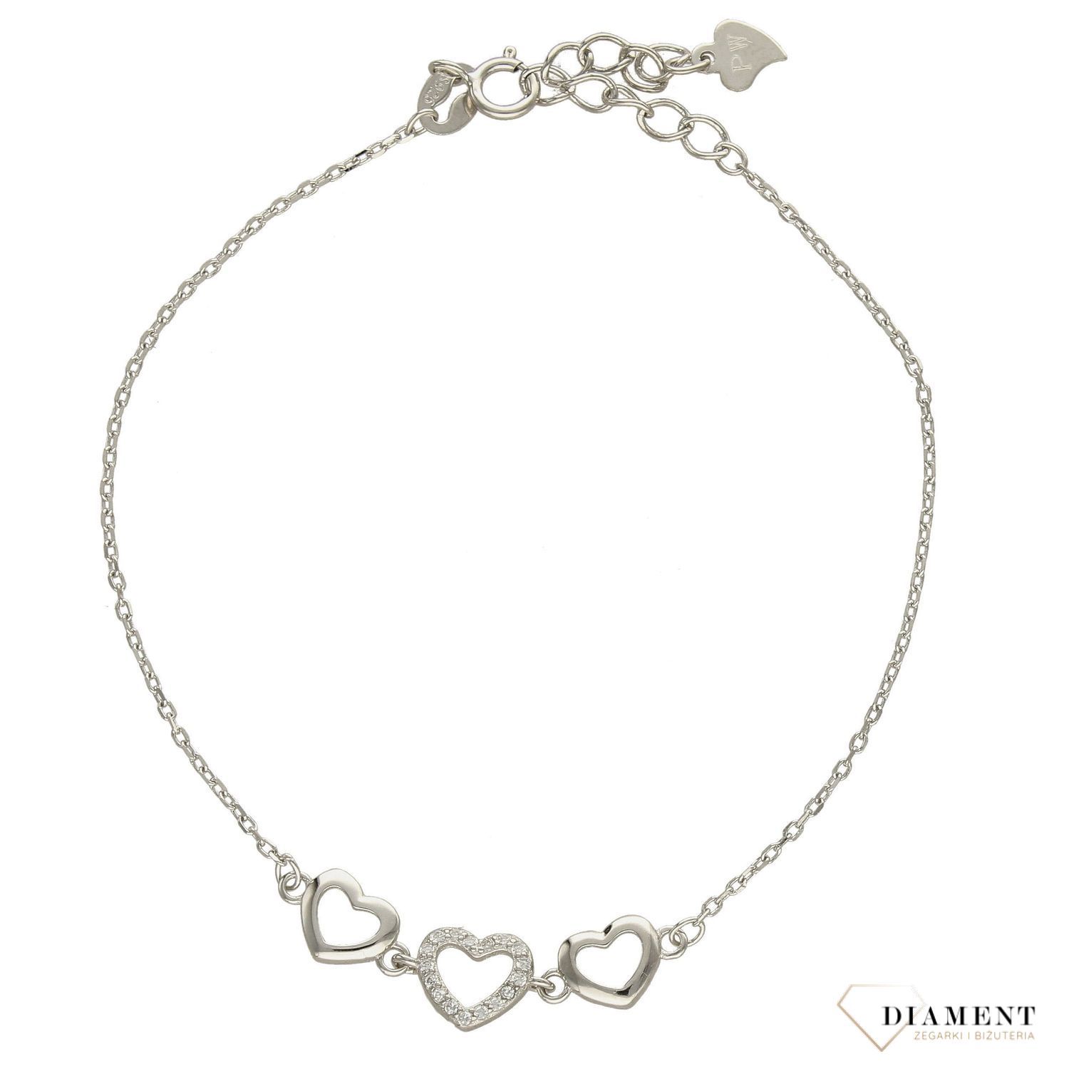 Srebrna bransoletka celebrytka trzy serca z cyrkonią DIA-BRA-3580-925 (1).jpg
