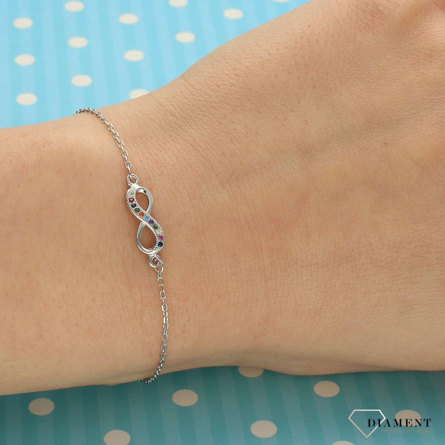 Srebrna bransoletka celebrytka kolorowy znak nieskończoności DIA-BRA-3582-925 (1).jpg