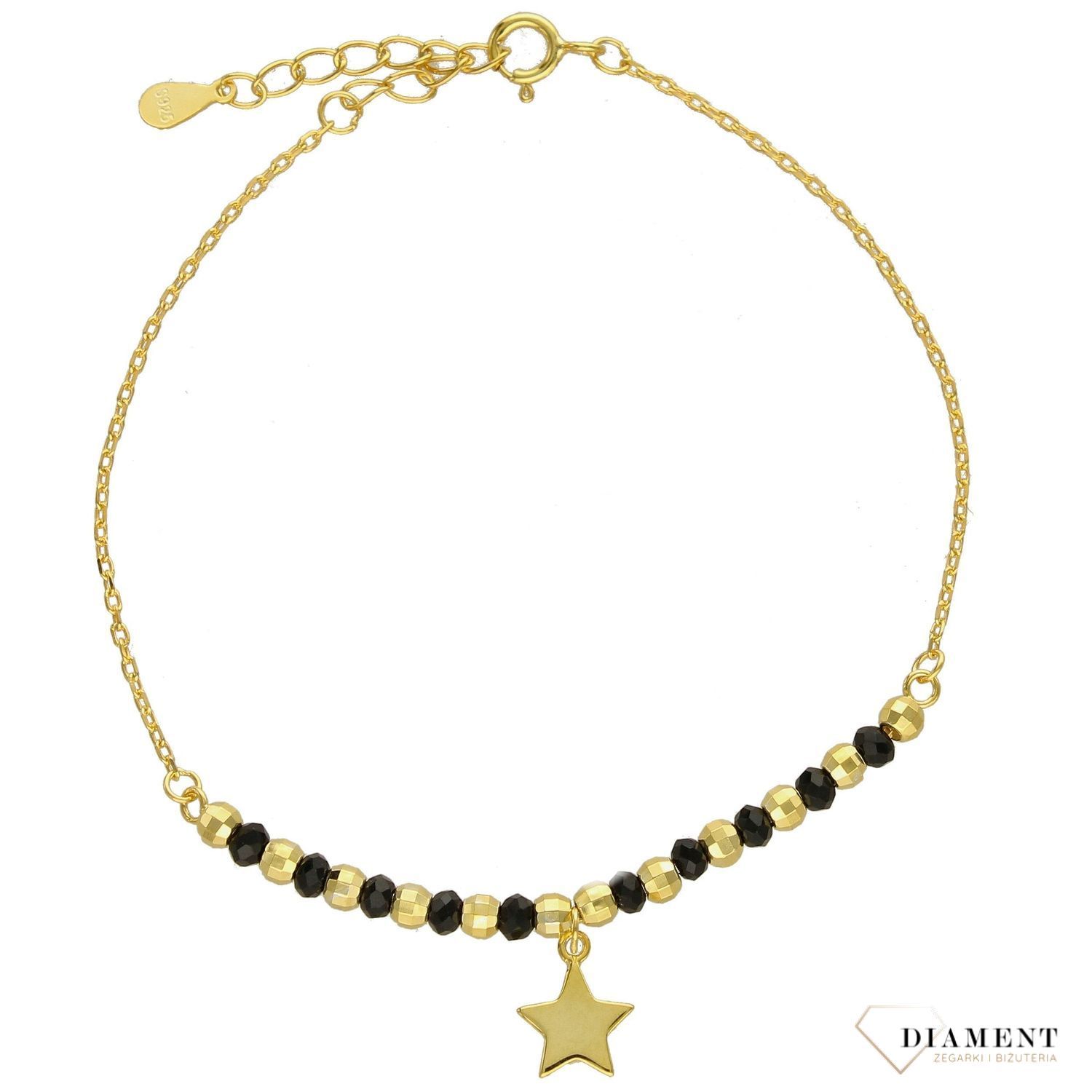 Srebrna bransoletka celebrytka pozłacana gwiazdka z koralikami DIA-BRA-3584-925 (1).jpg
