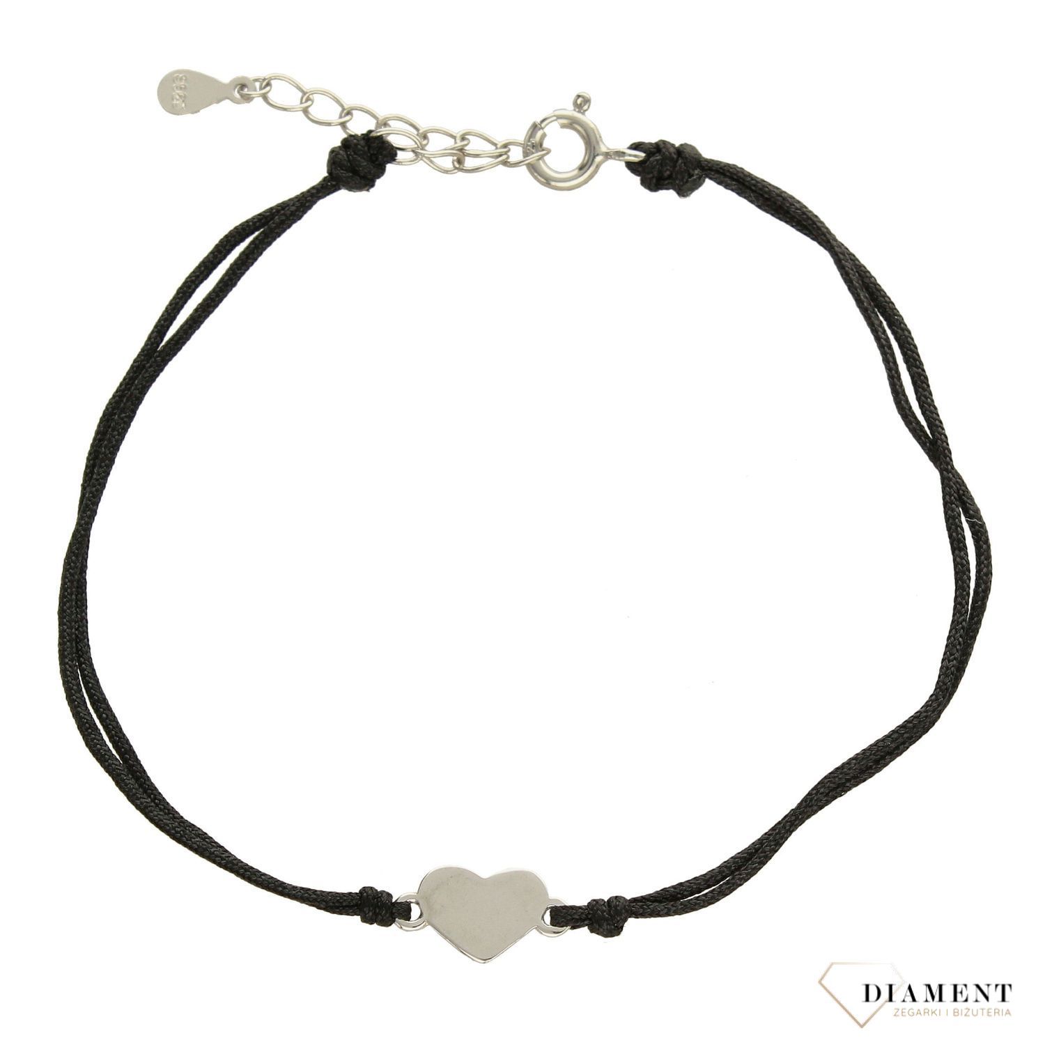 Srebrna bransoletka na czarnym sznurku z serduszkiem DIA-BRA-3593-925.jpg