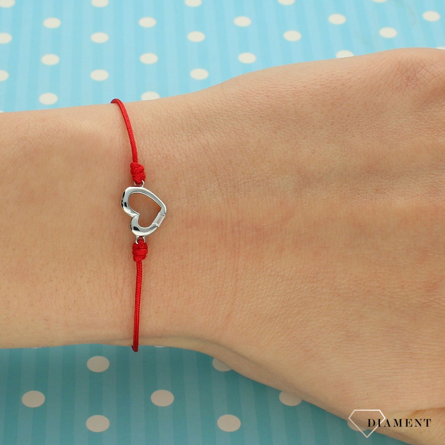 Srebrna bransoletka na czerwonym sznurku serce DIA-BRA-3597-925.jpg