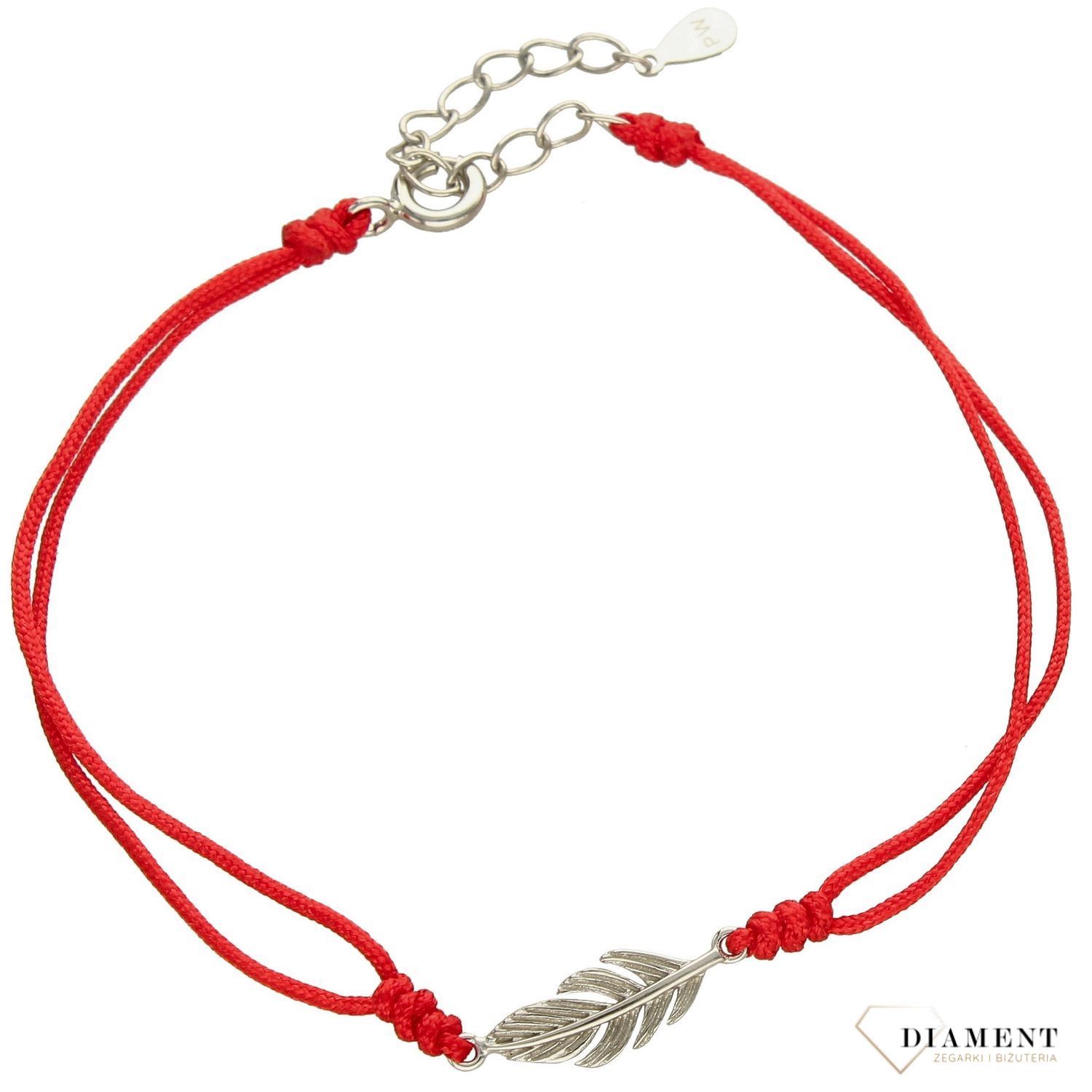 Srebrna bransoletka na czerwonym sznurku piórko DIA-BRA-3601-925.jpg