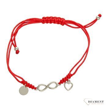 Srebrna bransoletka na czerwonym sznurku kółko, serce, nieskończoność DIA-BRA-3603-925.jpg