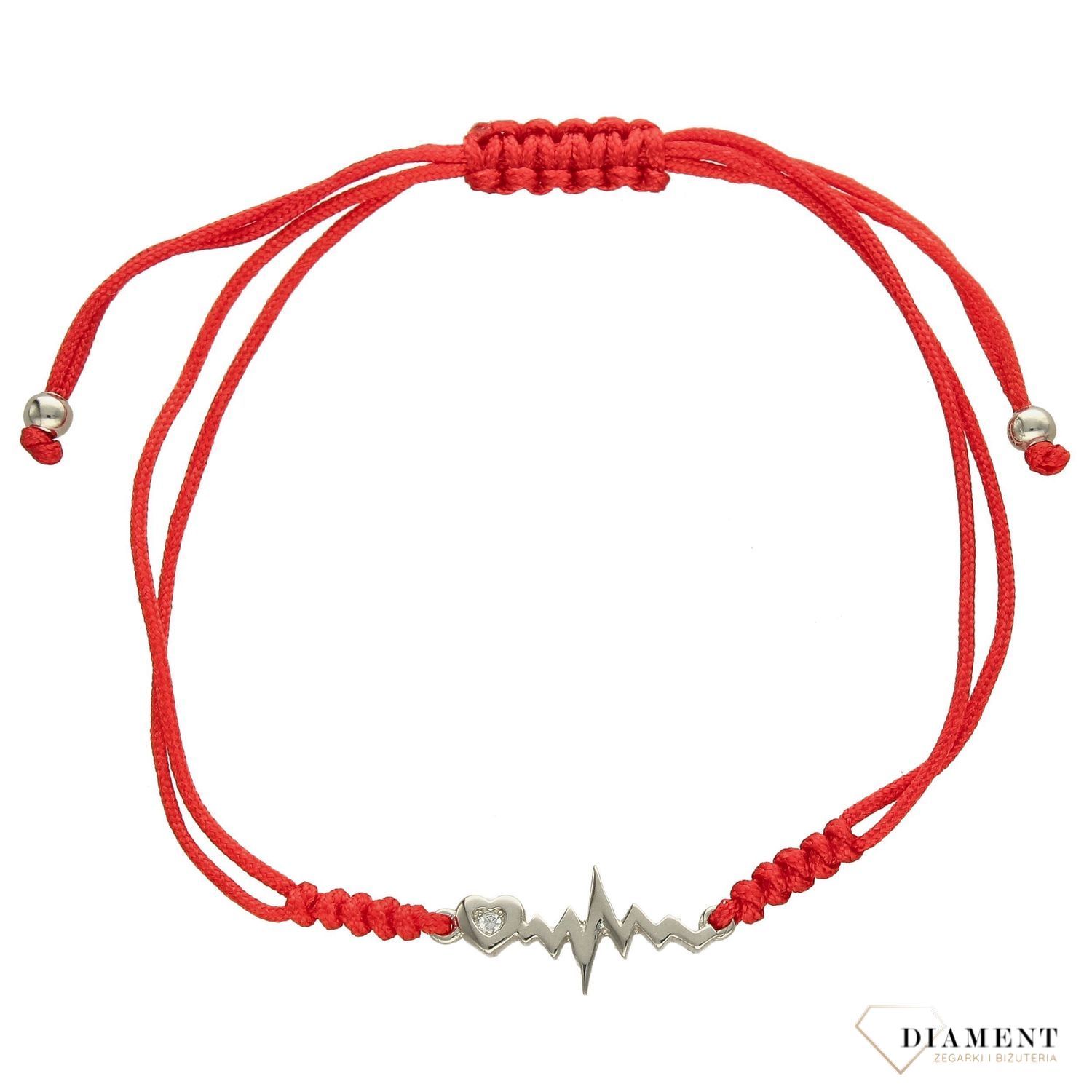 Srebrna bransoletka na czerwonym sznurku linia życia i serce DIA-BRA-3604-925.jpg