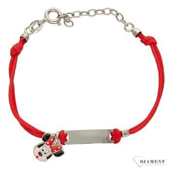 Bransoletka na czerwonym sznureczku dla dziewczynki Myszka Minnie DIA-BRA-3677-925. Modna bransoletka  na czerwonym sznureczku z elementem srebrnym w postaci (2).jpg