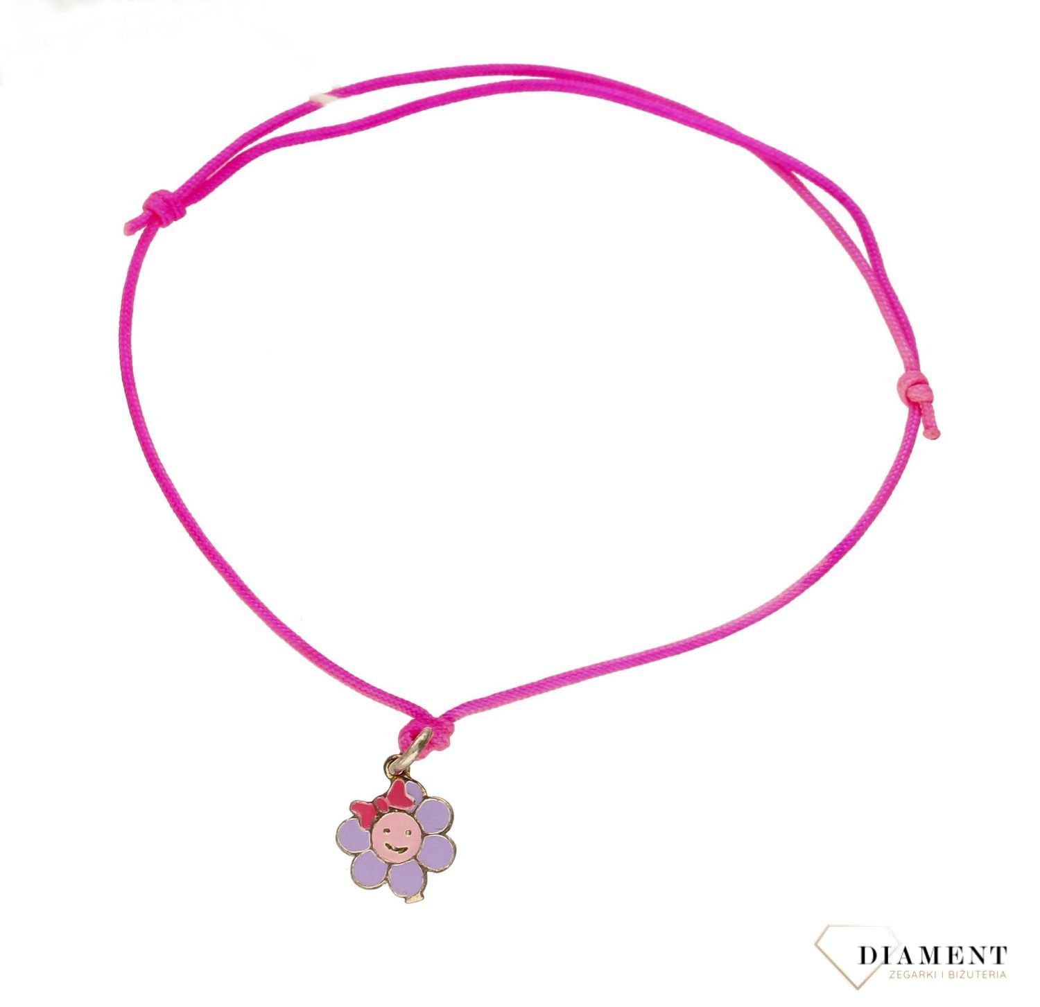 Bransoletka srebrna dla dziewczynki na różowym sznureczku kwiatek DIA-BRA-3685-925. Bransoletka dla dziecka. Pomysł na prezent dla dziewczynki. bransoletka z kwiatkiem..jpg