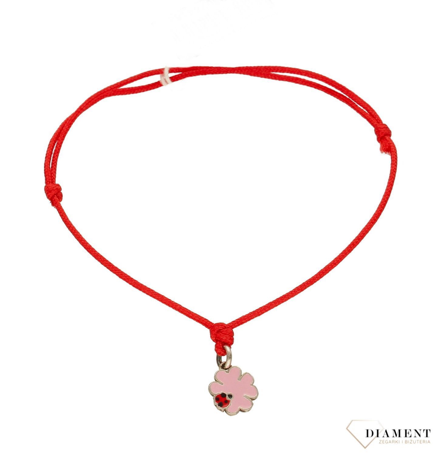 Bransoletka dla dziewczynki  'Biedronka na kwiatku' na sznureczku DIA-BRA-3687-925. Bransoletka dla dziewczynki. bransoletka z kwiatem. Bransoletka na szczęście. Na prezent..jpg