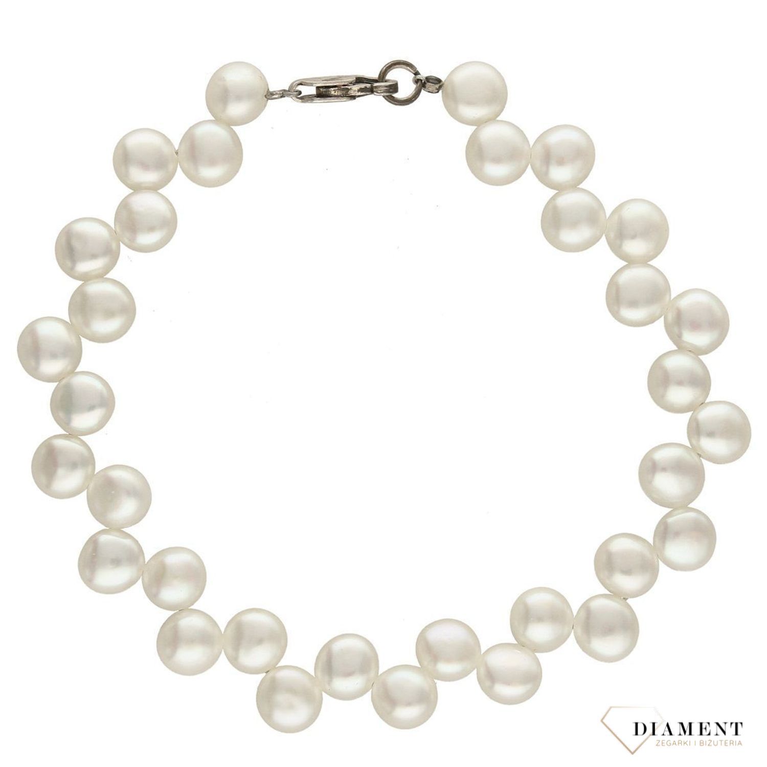 Bransoletka z perłami w kolorze białym DIA-BRA-3692-925. Efektowna bransoletka z perłami w kolorze białym o płaskich kuleczkach (1).jpg