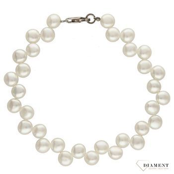 Bransoletka z perłami w kolorze białym DIA-BRA-3692-925. Efektowna bransoletka z perłami w kolorze białym o płaskich kuleczkach (1).jpg