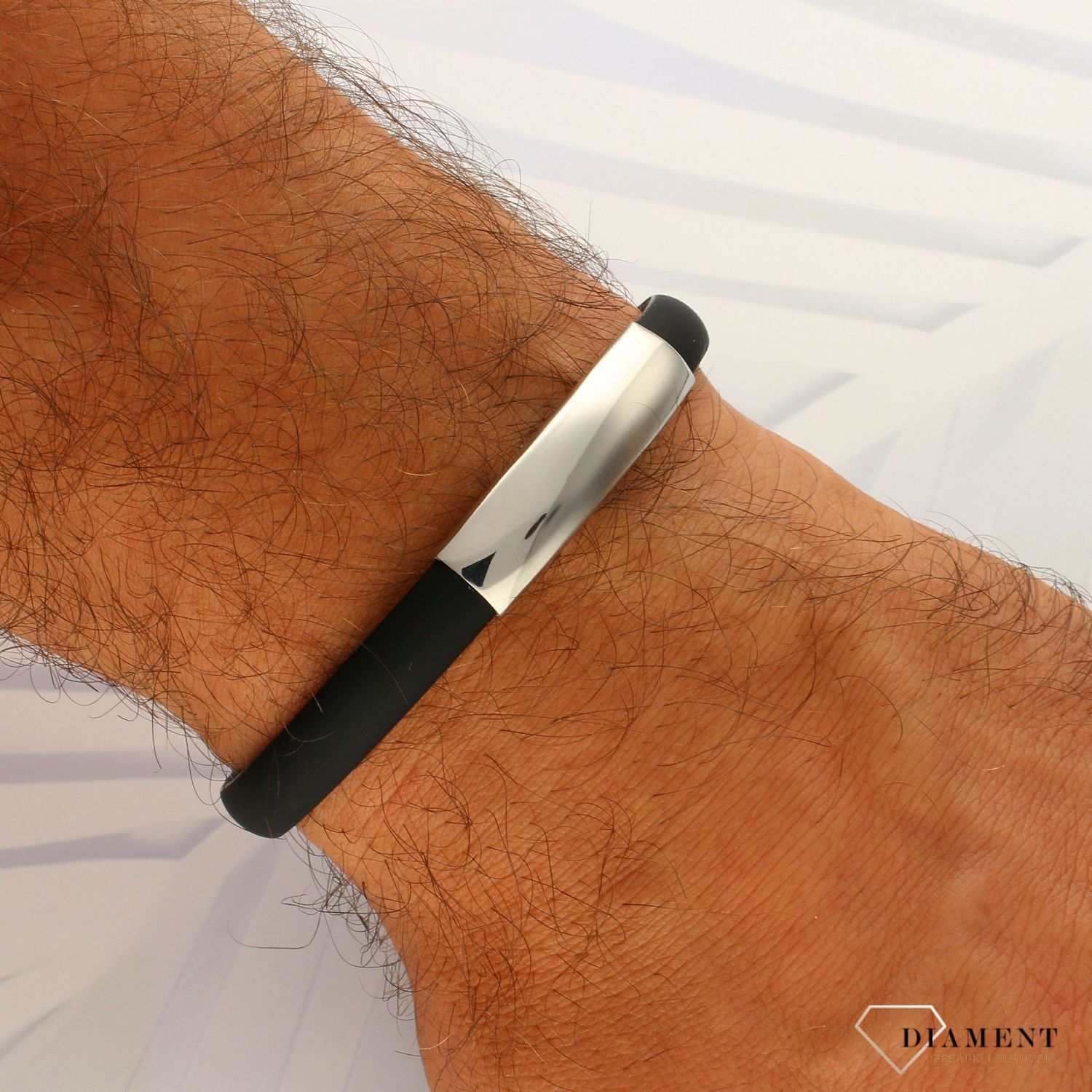 Bransoletka dla mężczyzny Czarny silikon z blaszką do graweru DIA-BRA-3873-STAL. Bransoletka dla mężczyzny Czarny silikon z blaszką do graweru (1).jpg