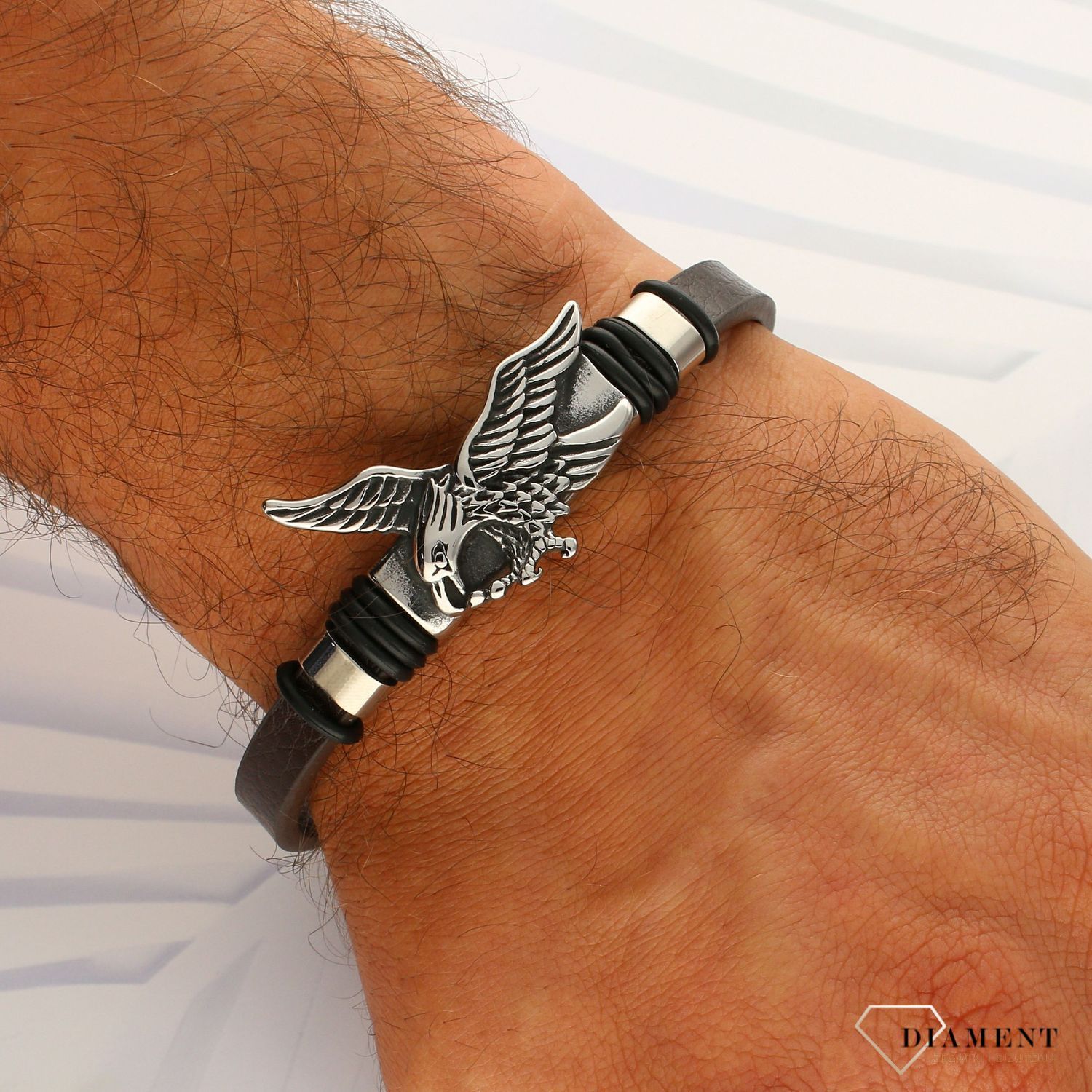 Bransoletka męska skórzana brązowa z orłem DIA-BRA-3875-STAL. Idealny prezent dla wyzwolonego mężczyzny (1).jpg