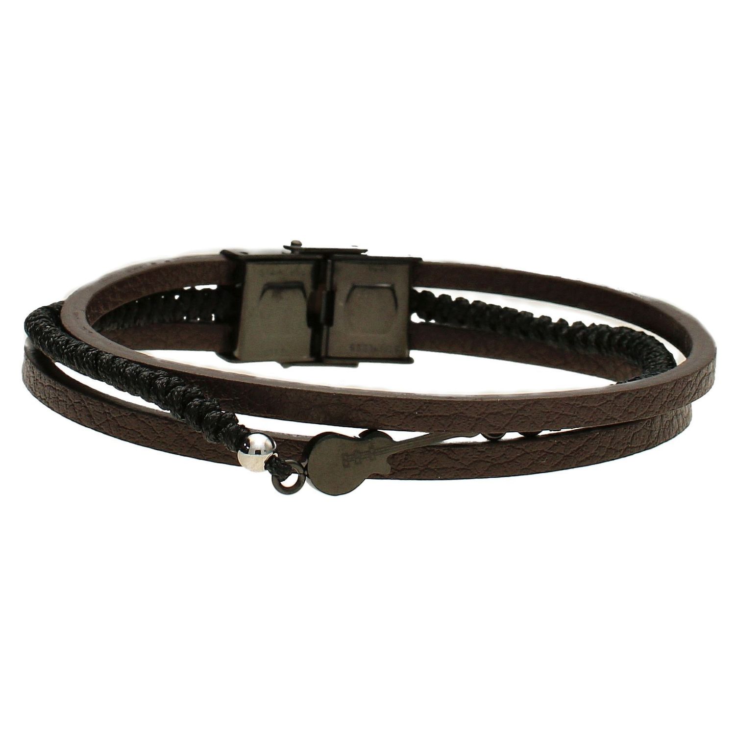 Bransoletka męska 'Czarna gitara elektryczna' DIA-BRA-3877-STAL. Bransoletka dla faceta w kolorze czarnym wykonana ze stali szlachetnej i skóry. Prezent dla gitarzysty. Gitara elektryczna upominek (2).jpg