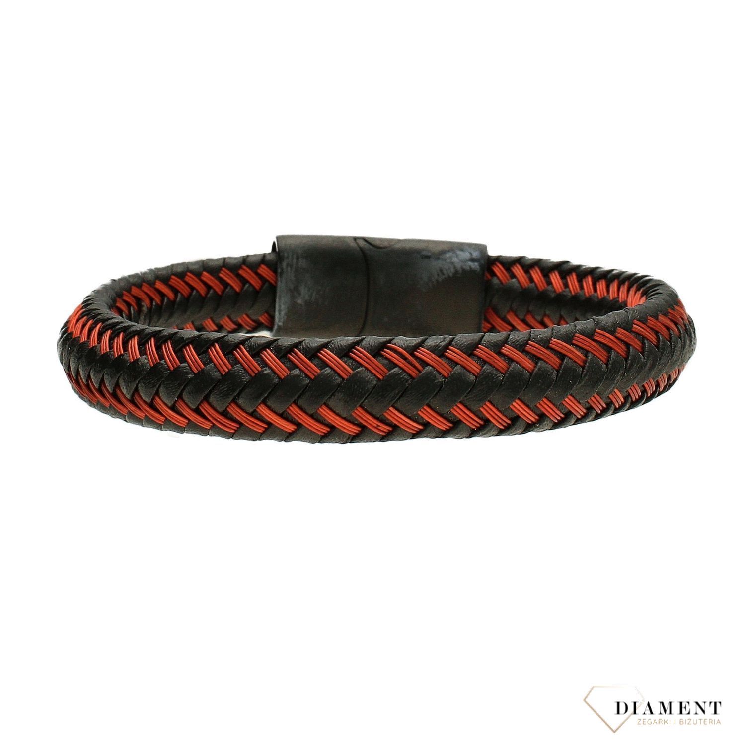 Bransoletka męska biżuteria męska. Czarna bransoletka przeplatana czerwoną nicią ✓ Biżuteria męska w Sklepie z Męskie Akcesoria i prezenty dla mężczyzny DIA-BRA-3878-STAL (1).jpg