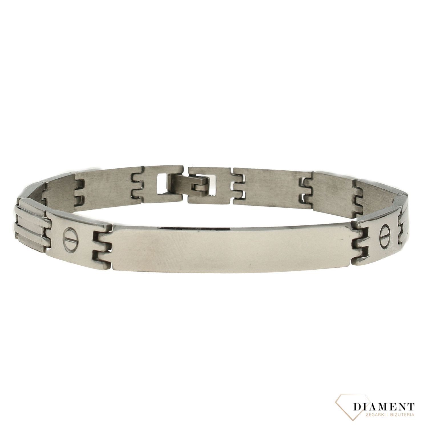 Bransoletka męska stalowa z blaszką DIA-BRA-3881-STAL. Bransoletka męska stalowe blaszki w kolorze srebrnym wykonana ze stali szlachetnej idealnie wpisuje się w wielkomiejski styl (1).jpg