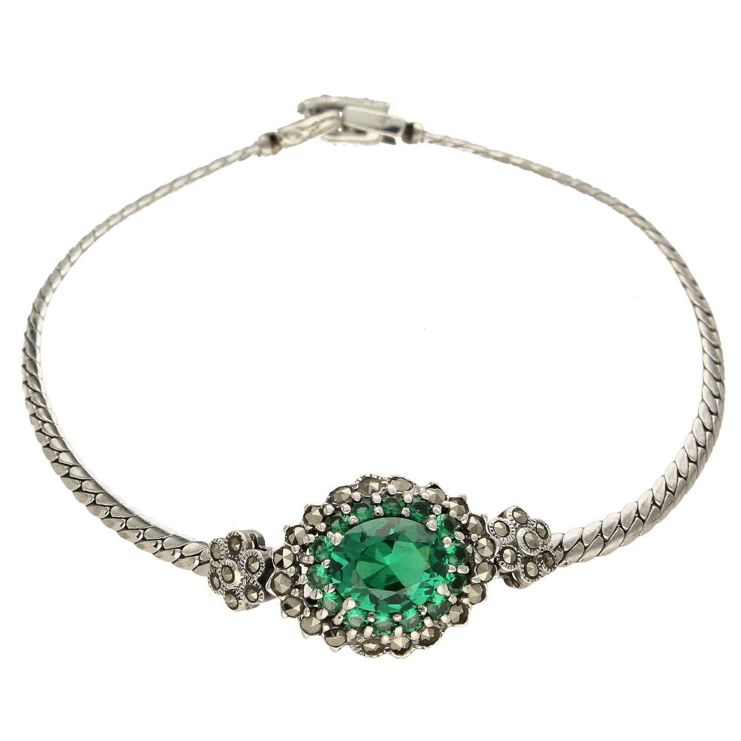 Srebrna bransoletka ze szmaragdową cyrkonią DIA-BRA-3930-925 (1).jpg