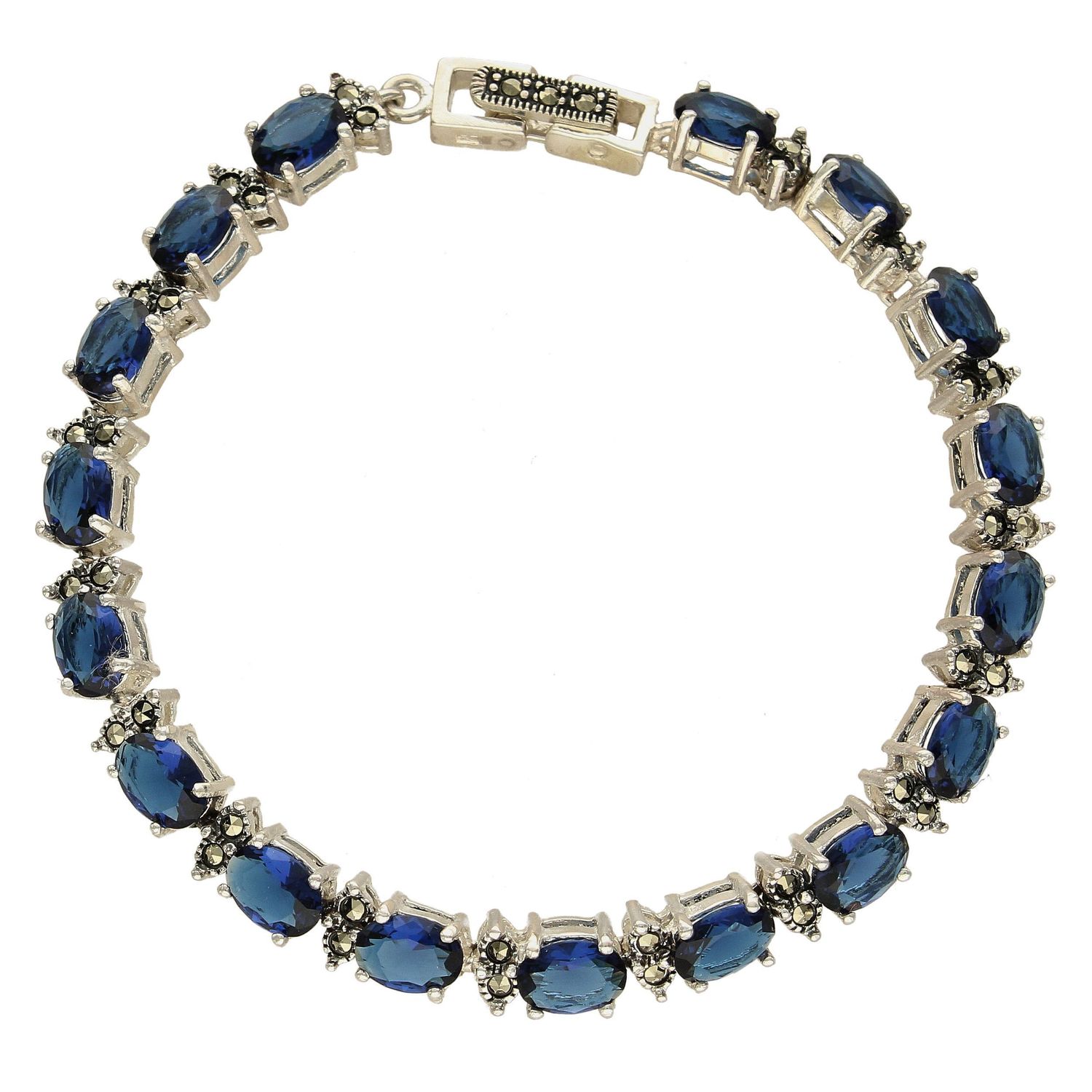 Srebrna bransoletka z niebieską cyrkonią i markasytami DIA-BRA-3931-925 (1).jpg