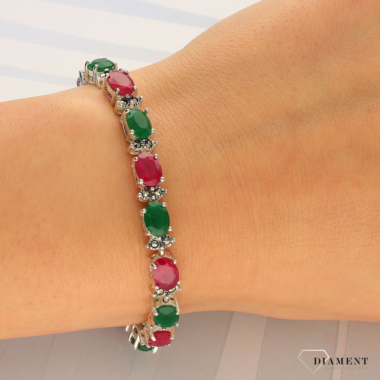 Srebrna bransoletka z kolorową cyrkonią i markasytami DIA-BRA-3933-925 (1).jpg