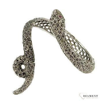 Bransoleta wąż żmija markazyty rubiny DIA-BRA-3838-925. Nowa, elegancka  bransoleta srebrna z markazytami w kształcie węża. Oczy węża z rubinów. Ciekawy, oryginalny kształt bransolety..jpg