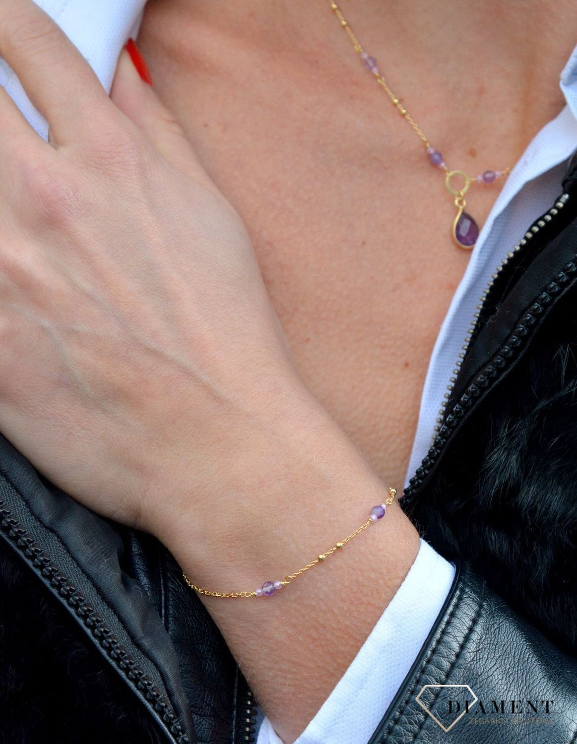 Bransoletka damska z kamieniami naturalnymi ametyst, cyrkonia DIA-BRA-3990-925.jpg