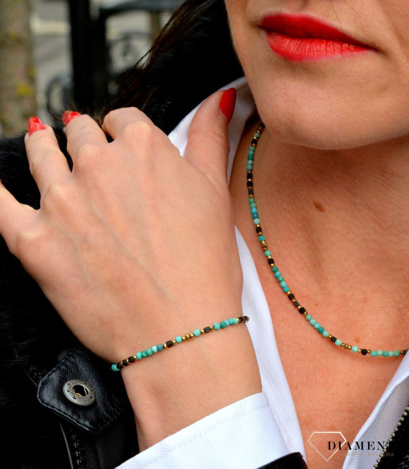 Bransoletka damska z kamieni naturalnych turkus, hematyt DIA-BRA-3993-925.jpg