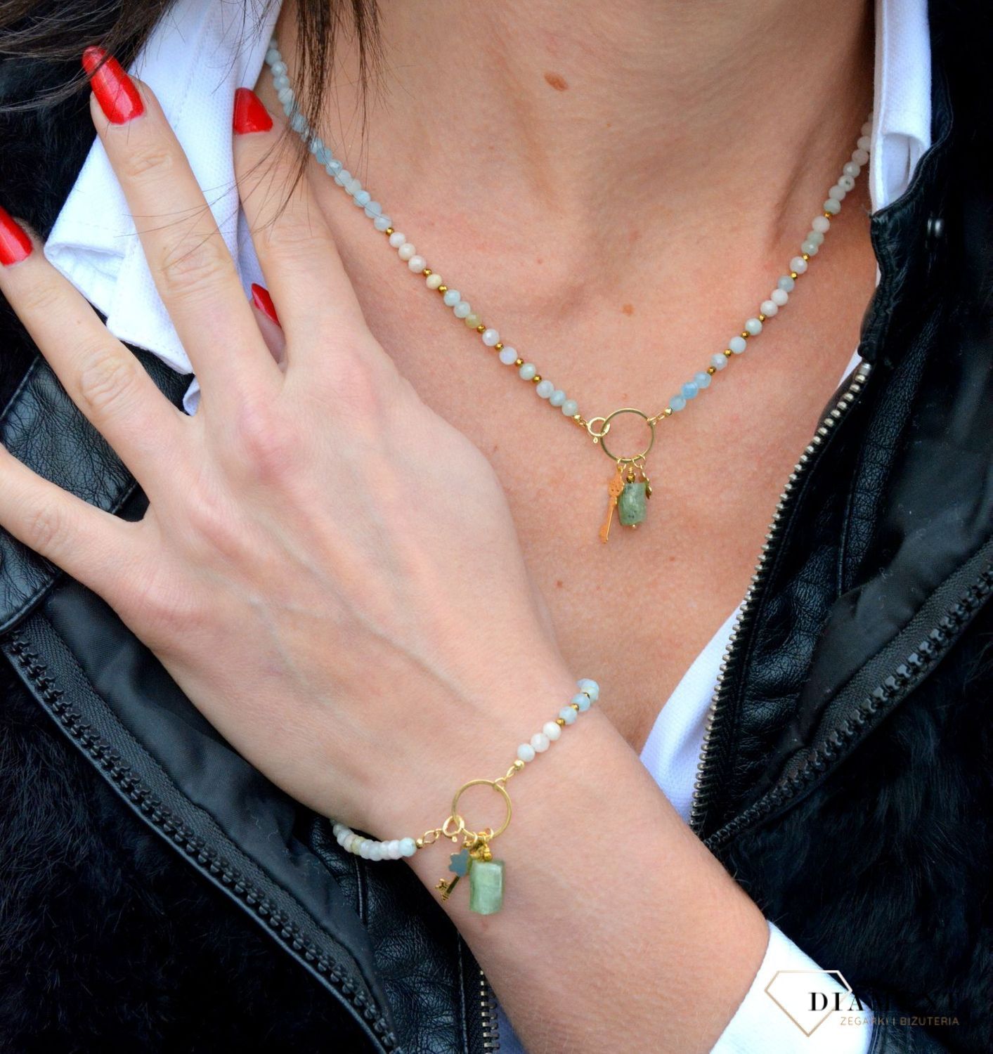 Bransoletka damska z kamieni naturalnych morganit, hematyt, kyanit DIA-BRA-3995-925.jpg