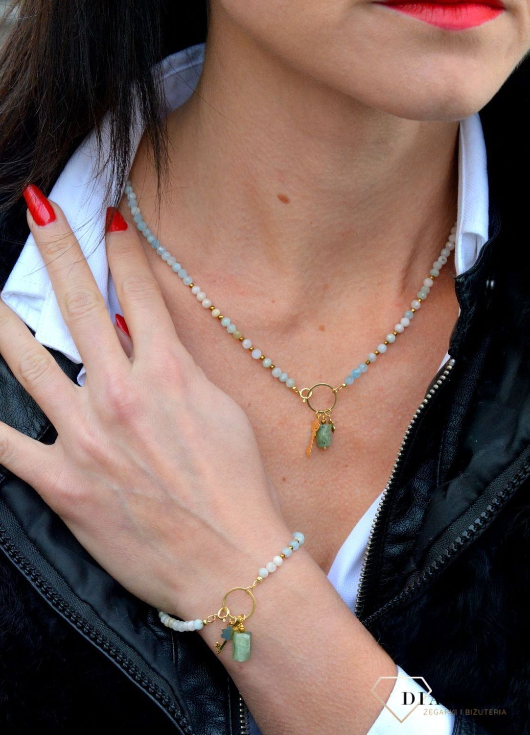 Bransoletka damska z kamieni naturalnych morganit, hematyt, kyanit DIA-BRA-3995-925.jpg