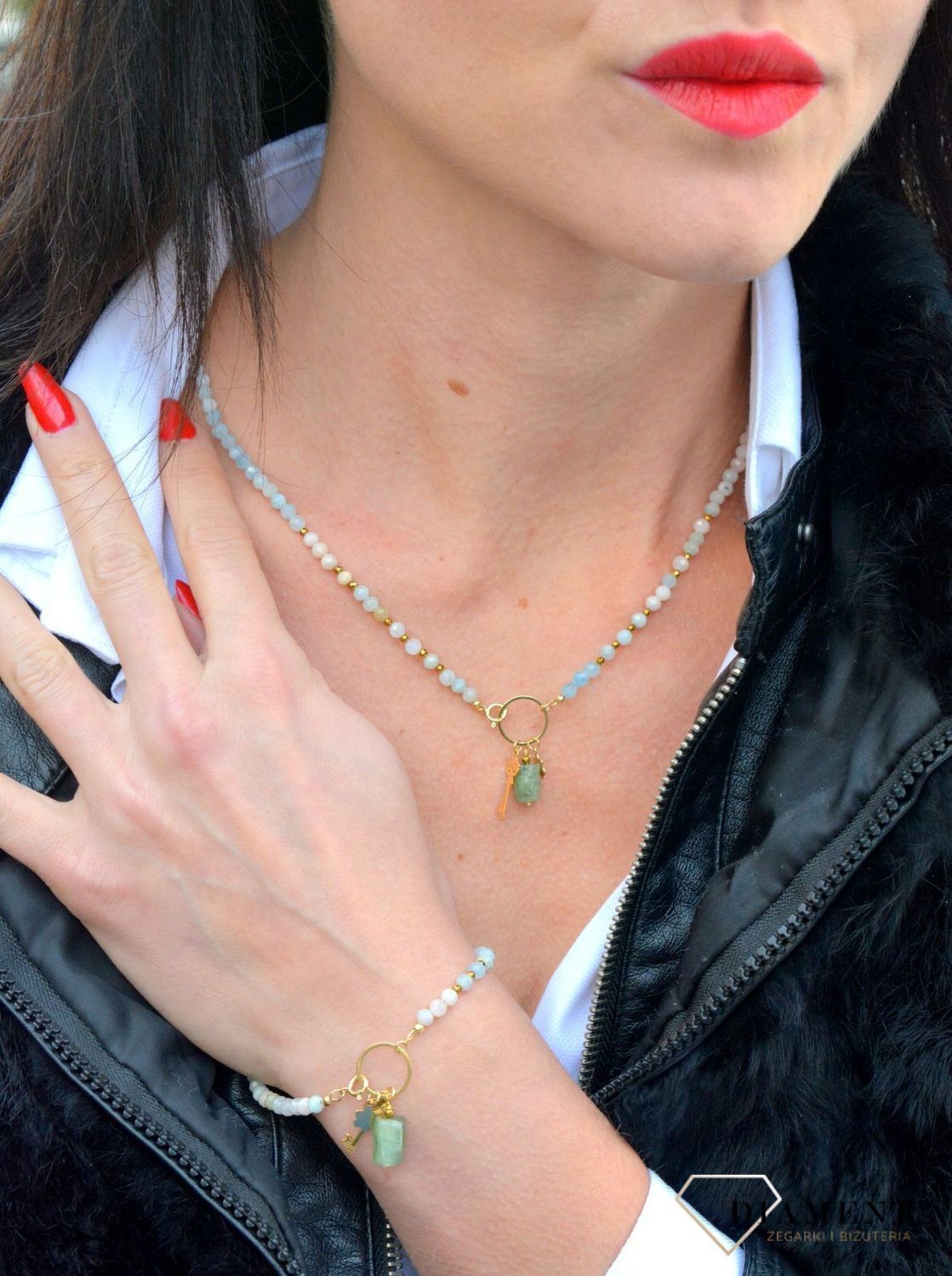 Bransoletka damska z kamieni naturalnych morganit, hematyt, kyanit DIA-BRA-3995-925.jpg