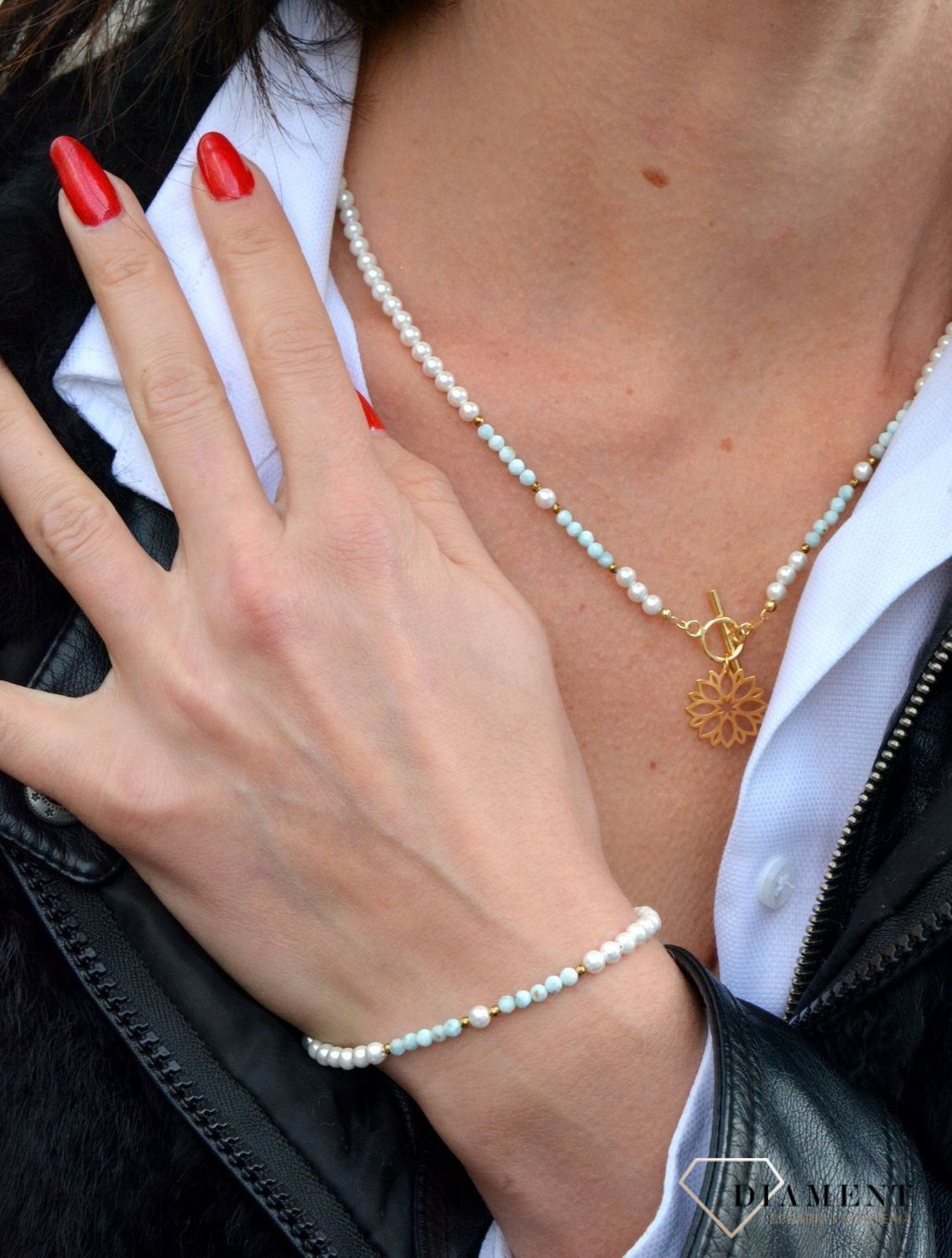 Bransoletka damska z kamieni naturalnych larimar, perła Majorka DIA-BRA-3996-925.jpg