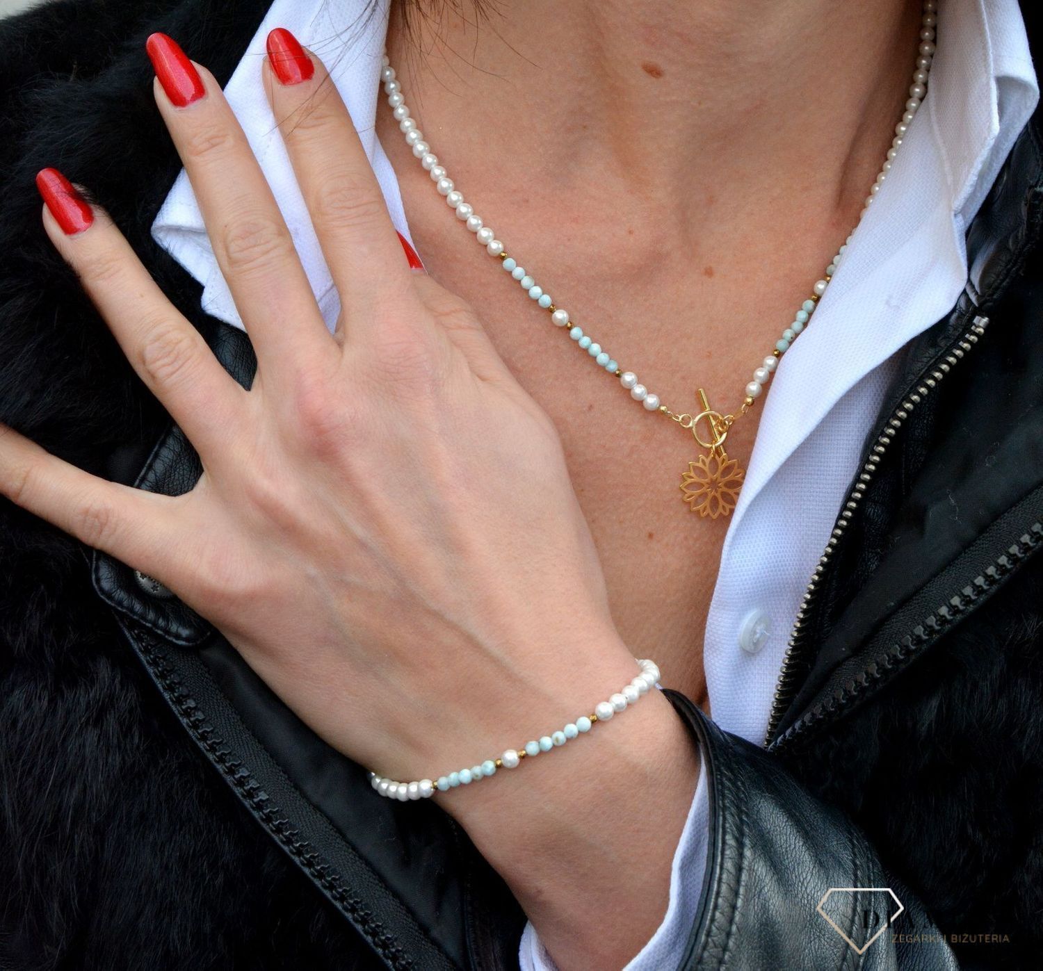 Bransoletka damska z kamieni naturalnych larimar, perła Majorka DIA-BRA-3996-925.jpg