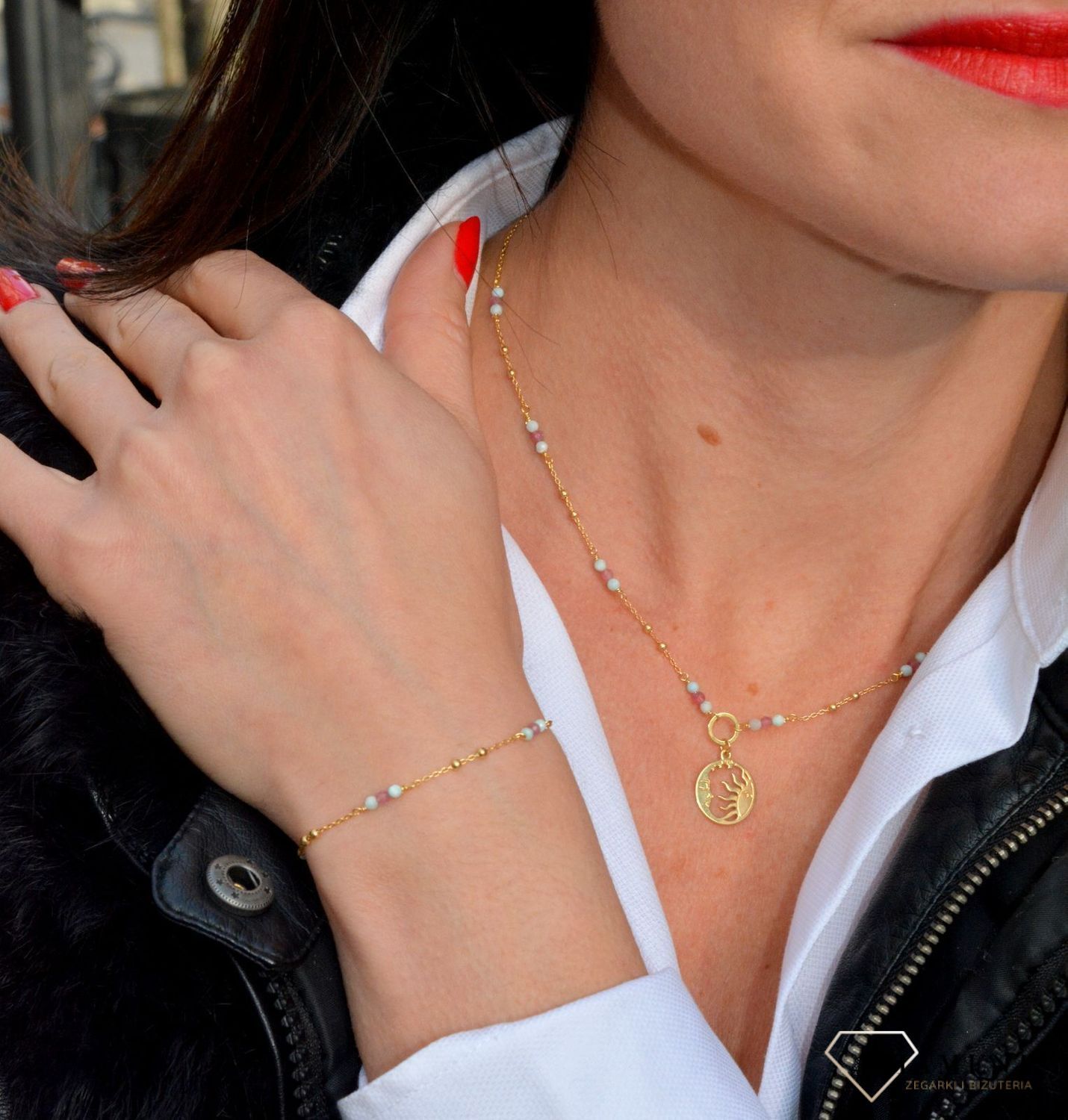 Bransoletka damska z kamieniami naturalnymi larimar, turmalin DIA-BRA-4002-925.jpg