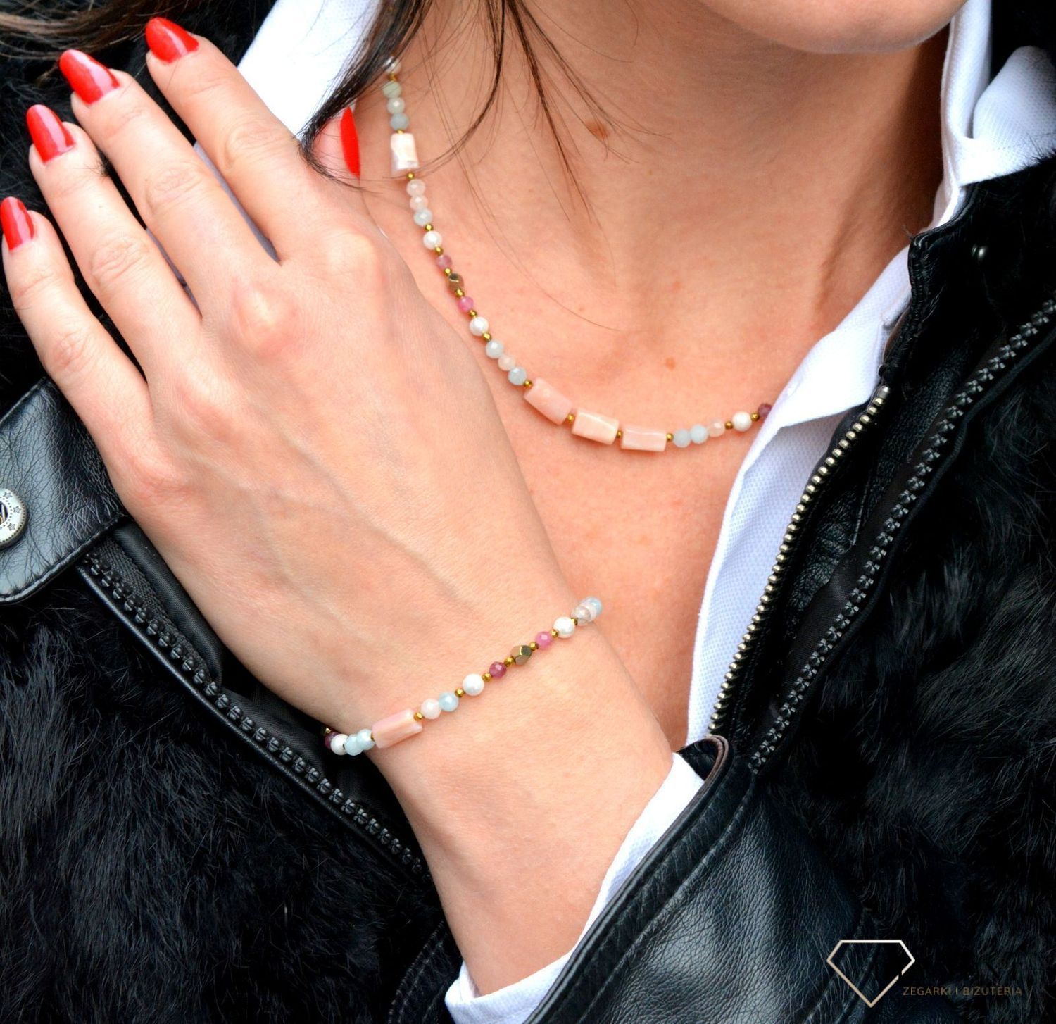 Bransoletka damska z kamieni naturalnych morganit, turmalin, opal, hematyt DIA-BRA-4003-925.jpg