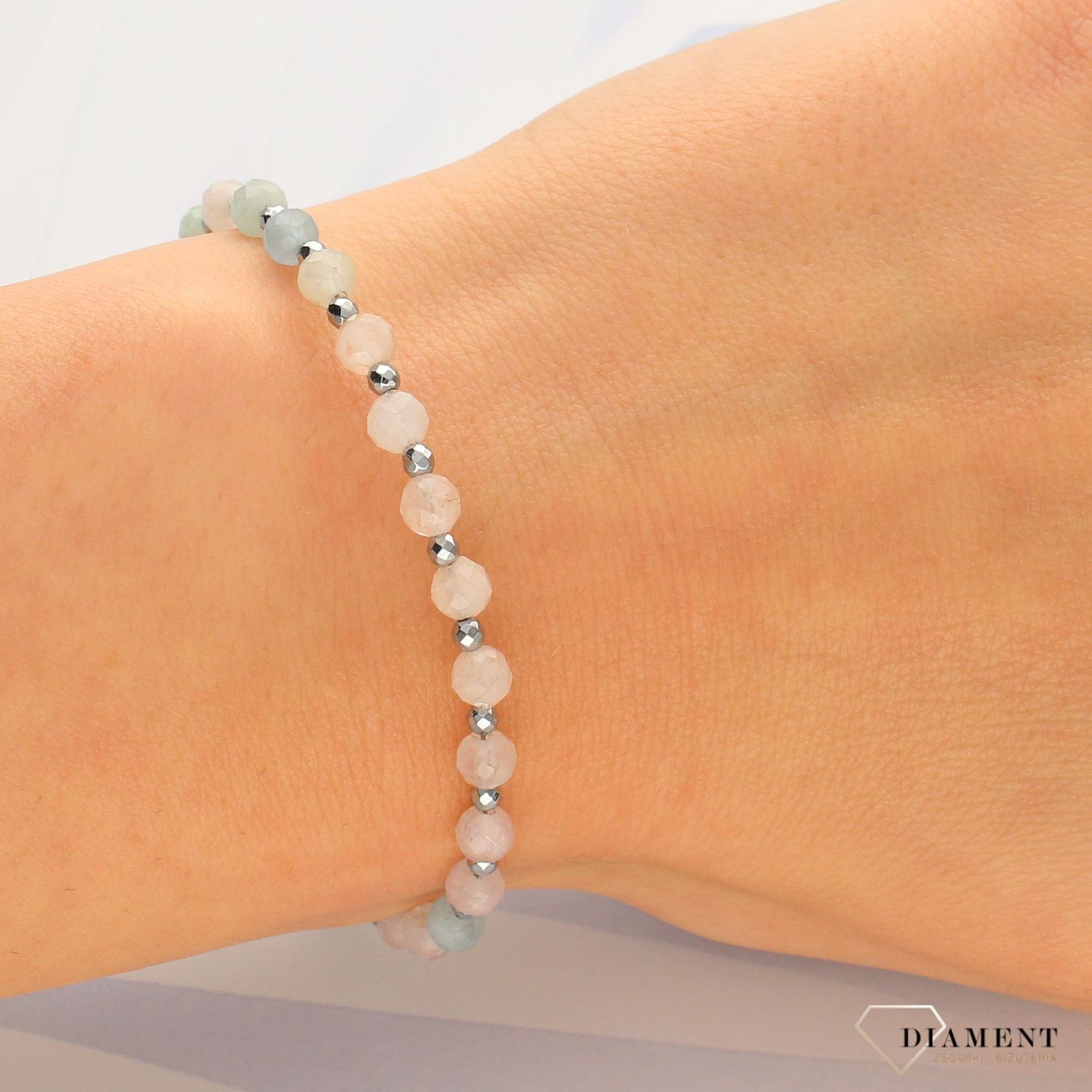 Bransoletka damska z kamieniami naturalnymi morganit, hematyt DIA-BRA-4015-925 (1).jpg